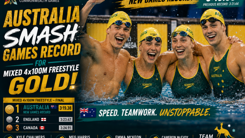 Australia Smash Games Record for Mixed 4x100m Freestyle Gold
