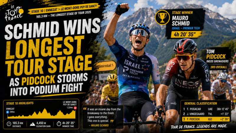 Schmid Wins Longest Tour Stage as Pidcock Storms Into Podium Fight